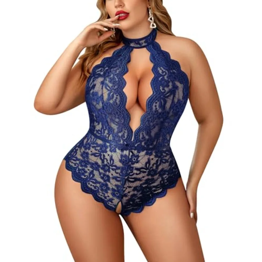

Size Lingerie for Women Lace Bodysuit Halter Teddy Babydoll Nightgown