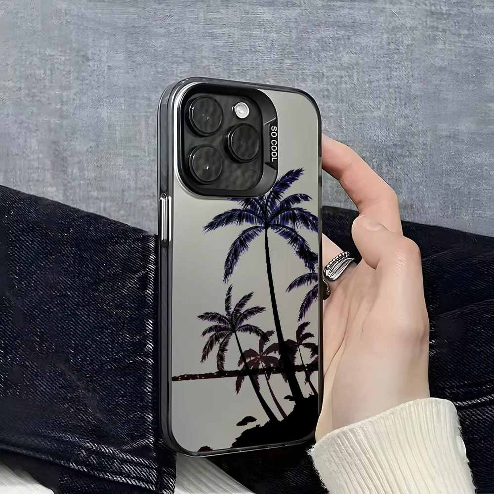 Black white coconut tree Phone Case For iPhone 16 15 14 13 12 11 Pro Max Grey Black Matte Ultra-thin Soft Candy Abrazine Funda