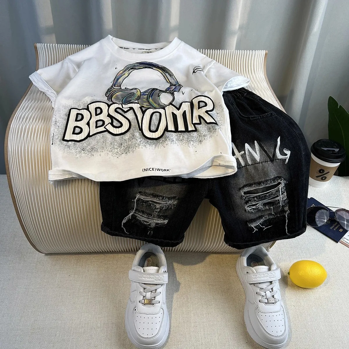 

90-150cm Children's Clothing Set New Boys' Short sleeved T-shirt Shorts Two piece Set Baby Summer Clothes Thin