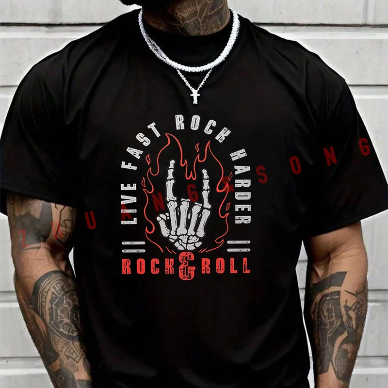 

2026 Men T-Shirt Rock And Roll French Fries TShirt Vintage Clothes Plain Mens Funny T Shirts Casual Clothing Harajuku