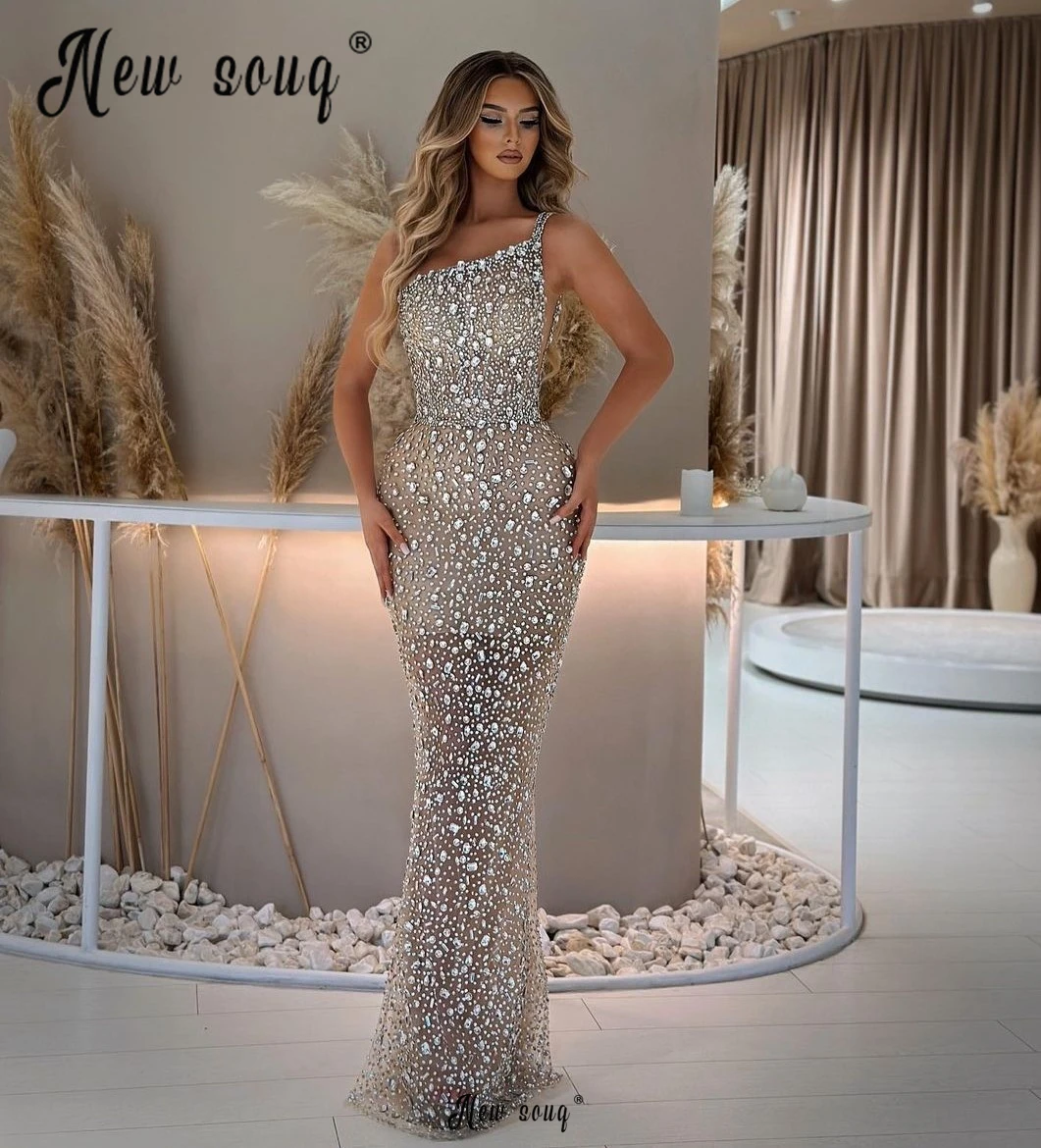 Elegant Dubai Mermaid Evening Dress for Women 2024 Luxury Full Crystals Sleeveless Formal Prom Wedding Party Gowns Beaded Robes