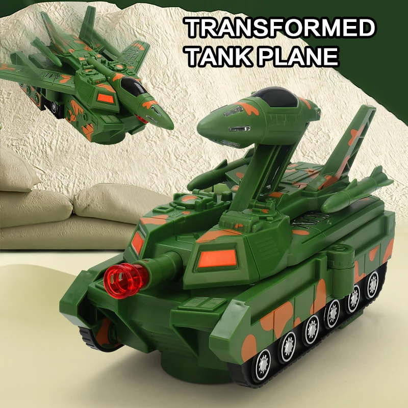 ของเล่นเครื่องบินรถถังแปลงร่างสำหรับเด็ก ของเล่นเดินได้อเนกประสงค์พร้อมฟังก์ชั่นเสียงและแสงสุดเจ๋ง ของขวัญวันหยุด