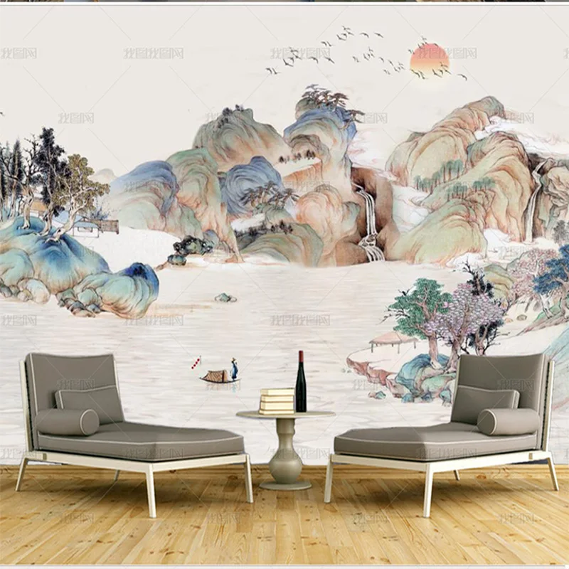 Customized product 3D new Chinese ink landscape painting landscape mural TV background living room bedroom dining room wallpaper