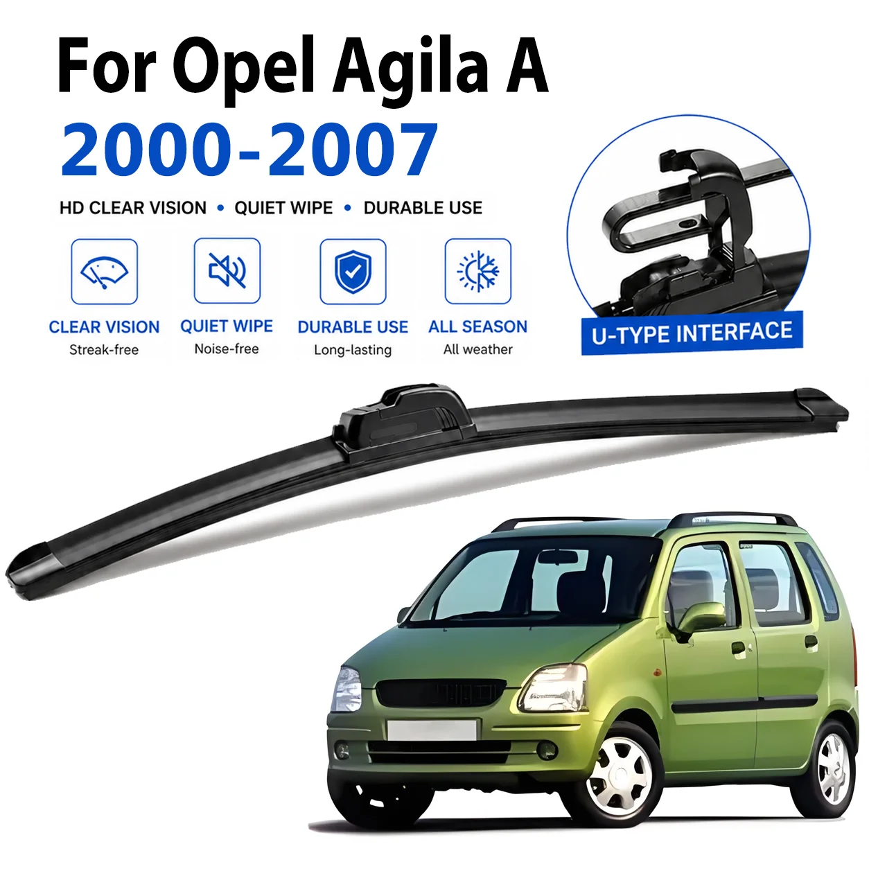 HD Wiper Blades For Opel Agila A 2000-2007 Standard All Weather J Hook Long-lasting Quiet Smooth Soft Rubber Windscreen Wipers
