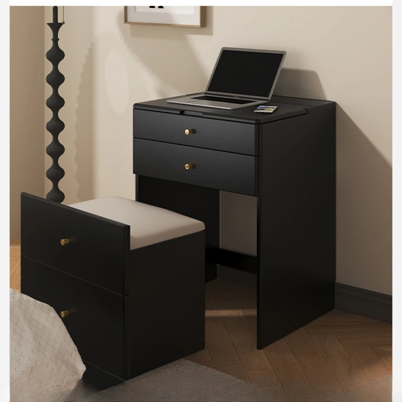 

Solid wood flip dresser bedroom mini bedside table chest integrated 60cm black makeup storage cabinet