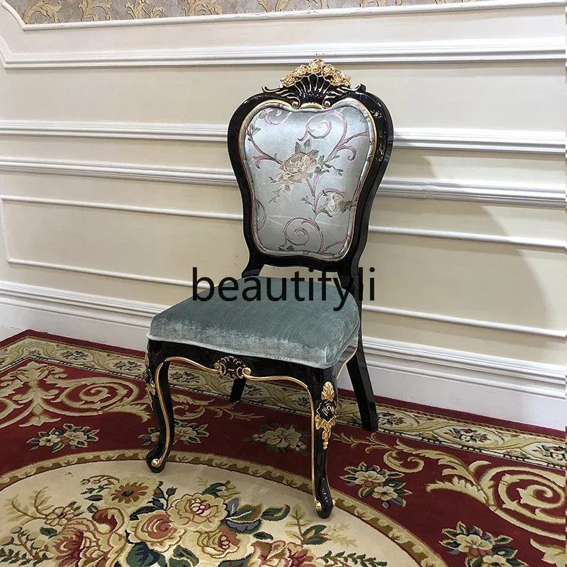 

A16 French fabric dining chair, European soft bag, luxury restaurant European book chair, solid wood chair embroidery