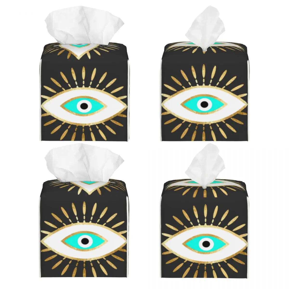 Custom Hamsa Evil Eye Gold Foil Print Tissue Box Cover PU Leather Square Nazar Amulet Facial Tissues Holder for Office