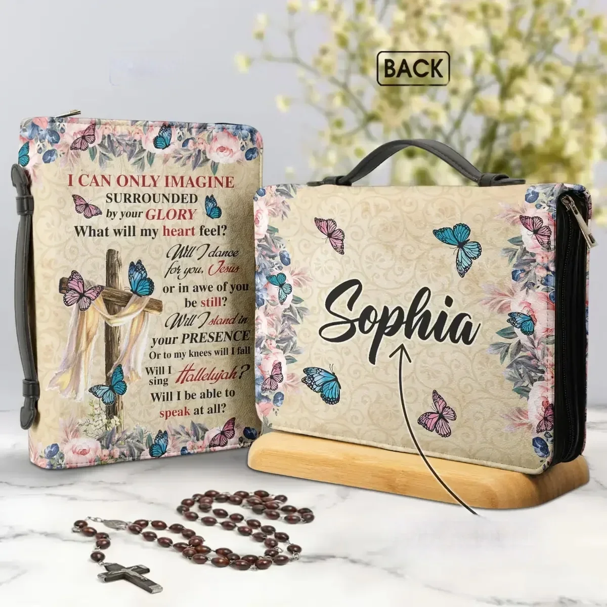 

Pretty Butterfly Flower Cross Printed Women's Leather Bible Cover Case Female Christian Bag Holy Book Boxes Personalized Gifts