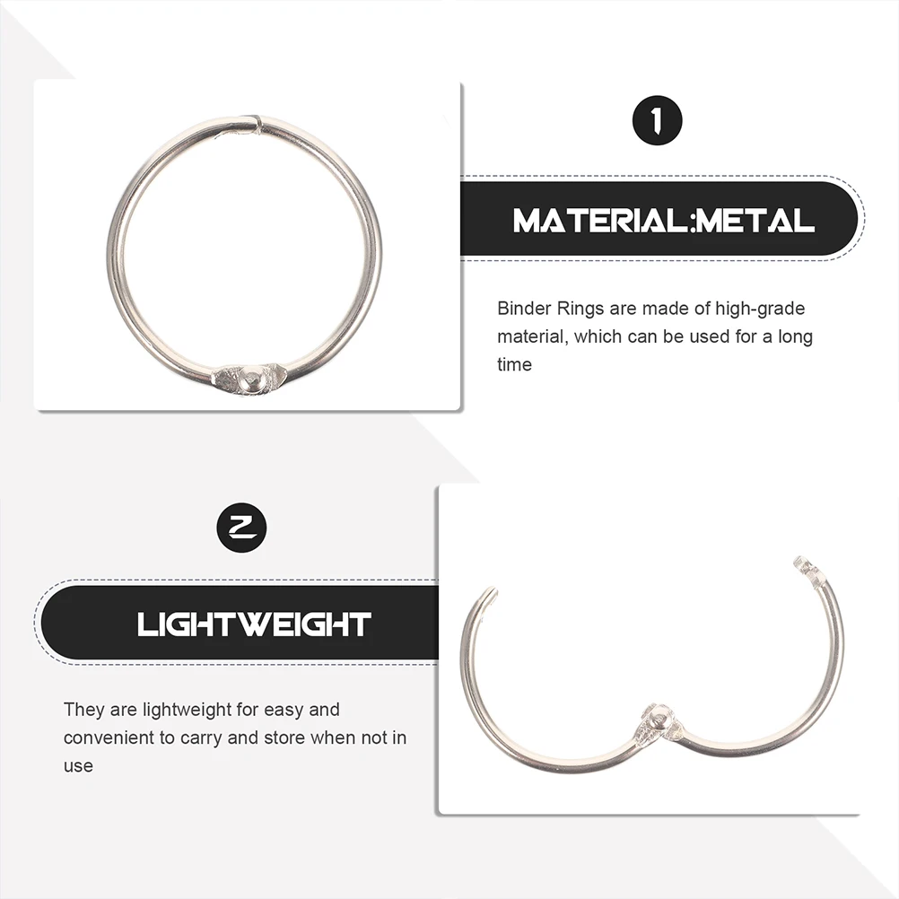 

60pcs Binder Rings Metal Loose Leaf Rings For Diy Scrapbook 3-Hole Segmented Book Clips Stationery Supplies Office Binding Tools