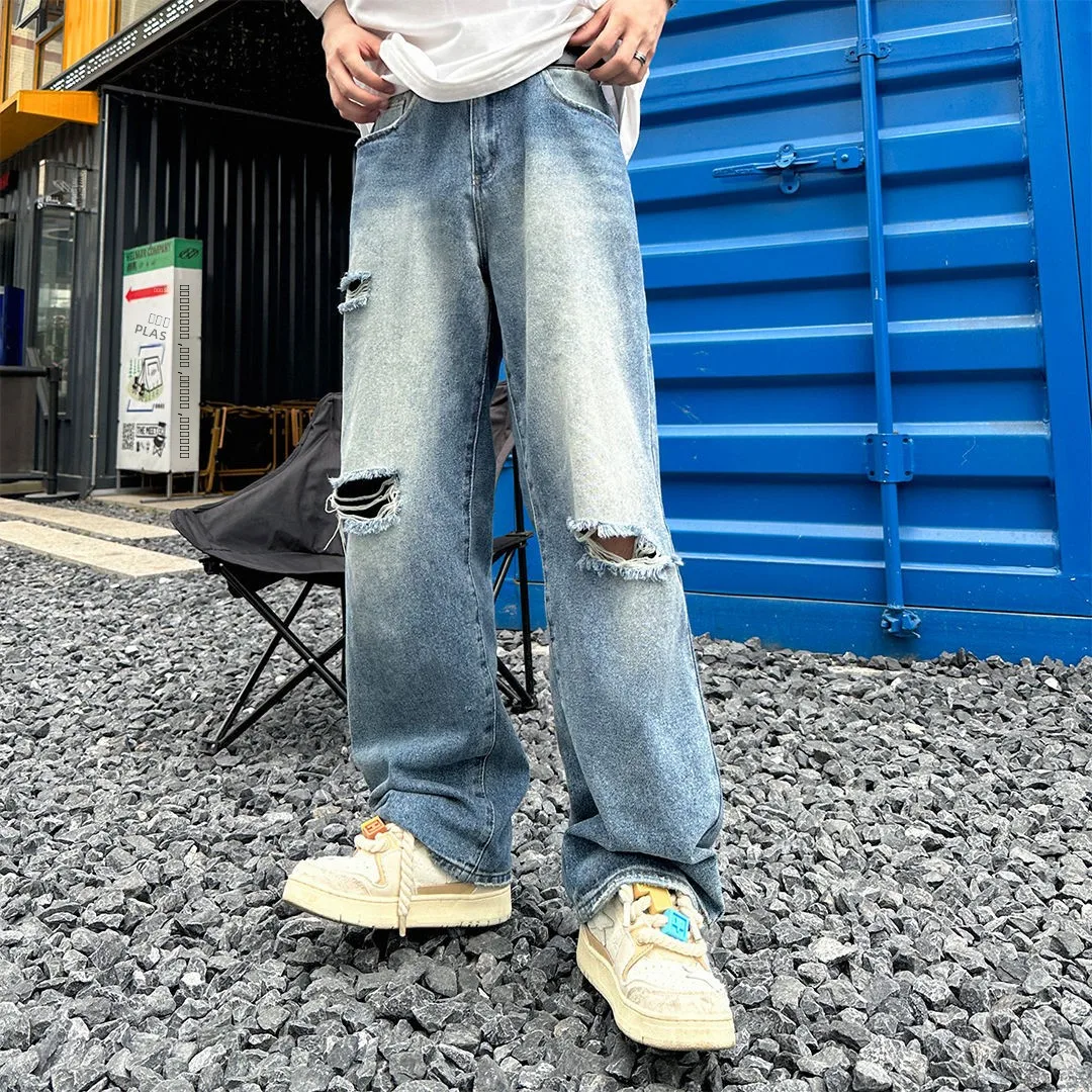 

Ретро-джинсы летние повседневные универсальные в корейском стиле, свободные, с рваными элементами, прямые, молодежные, весна-осень, со средней посадкой, на молнии, эластичные...