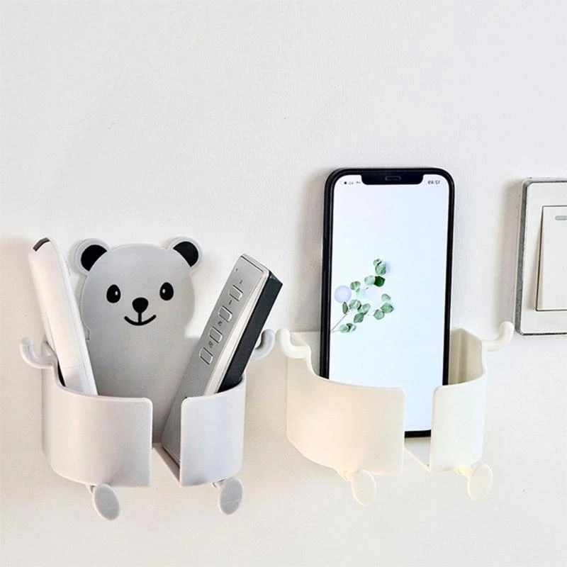 Remote Control Organizer Space Saving Wall Mount Phone Holder with Hook Bear Theme Cellphone Rack Bedside Phone high quality