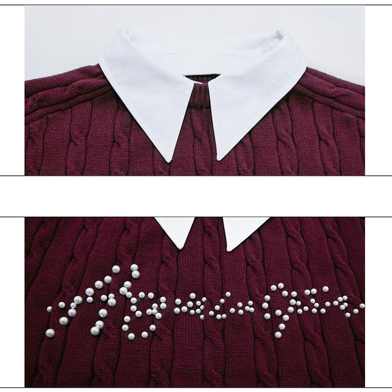 LUZHEN 2025 Autumn Winter New Fake Two Piece Design Knitted Pullover Men's Fashion High Quality Embroidery Pearl Sweater JY4822