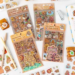 6Sheets/pack Cute Cartoon Stickers Capybara Transparent Waterproof Stickers School Supplies Diary Decoration Kawaii Stickers