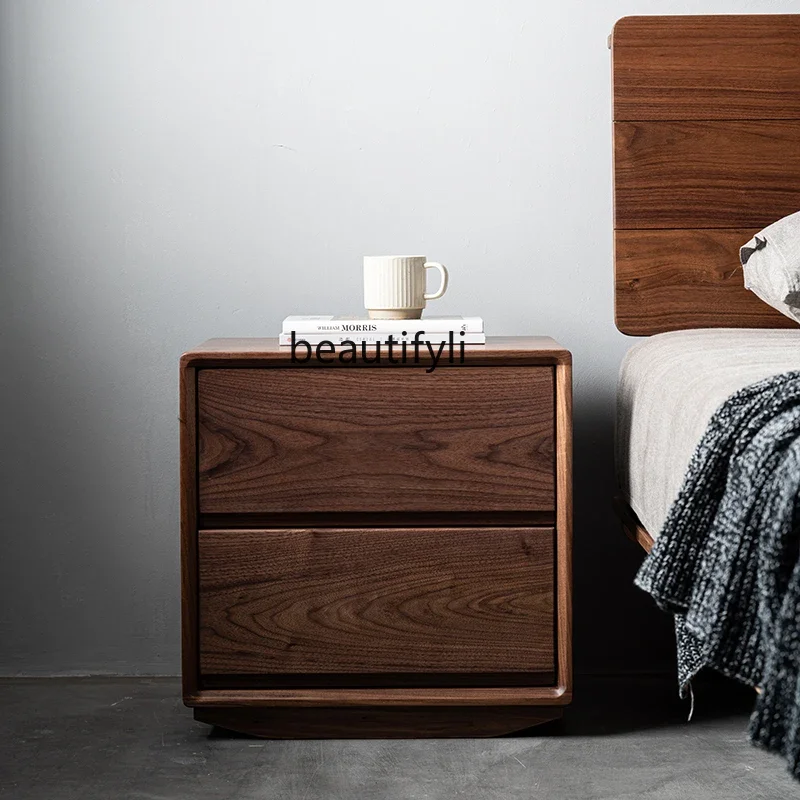 

Nordic black walnut bedside table all solid wood bedside cabinet storage drawer cabinet3286