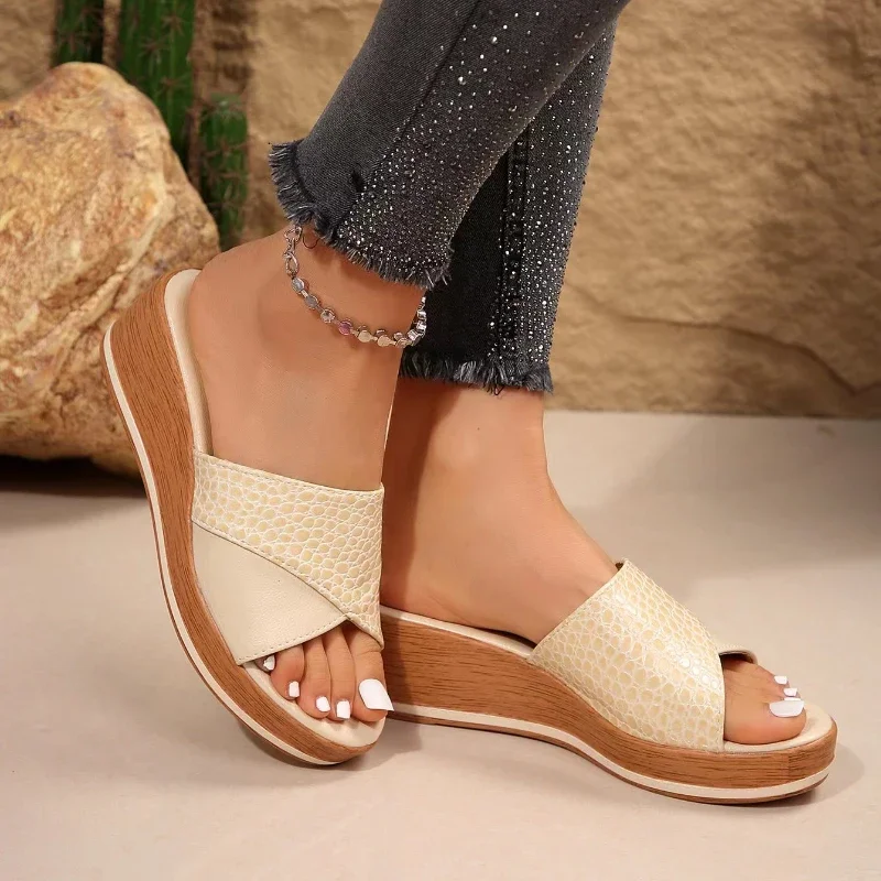 Female Sandals Hemp Wedge Mujer Platform Sandals Summer New Women Wedges Leather Pu Casual Sandale Woman Footwear Slippers