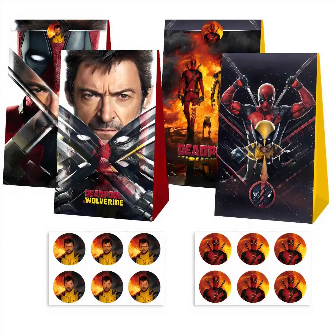 

Deadpools&Wolveriner Candy Bag with Character Sticker Friend Gift Wrapping Kids Birthday Party Decoration Portable Eco Paper Bag