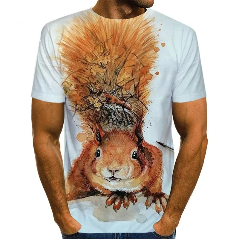 Cute 3D Print Animal Squirrel T-shirt For Men Summer Cool Short Sleeves Children Fashion Casual Loose T Shirt O-neck Tops Tees