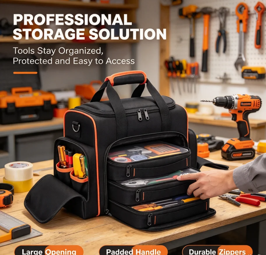 3-Tier Visible Drawer Electrician Tool Bag Oxford Fabric Hardware Storage Backpack for Auto Home Circuit Repair