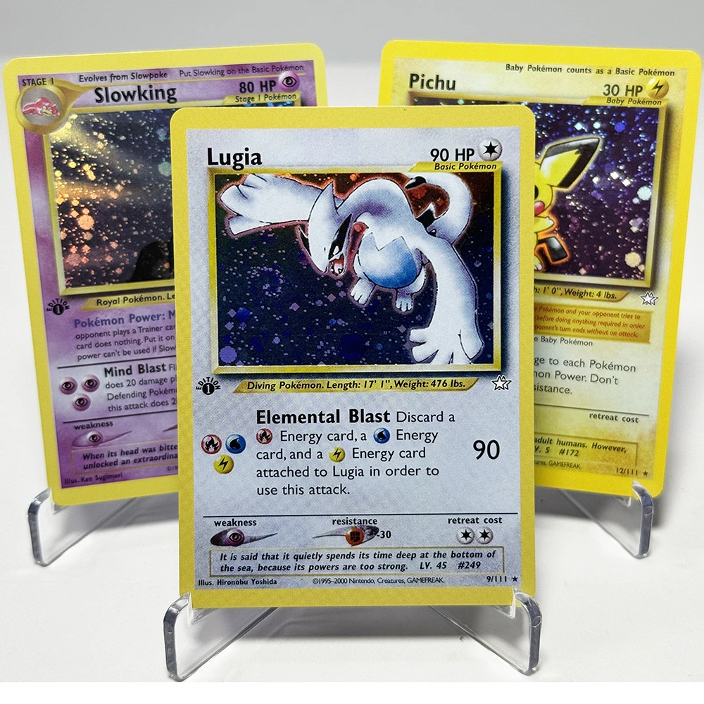 Tarjetas de Juego PKM 1ST Neo Genesis PTCG Foil Proxy: Pichu, Slowking, Lugia, Ampharos, Meganium, Skarmory, Steelix, Togetic, Typhlosion