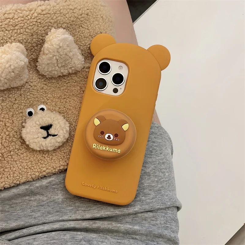 

Korean ins Pop Cartoon Bear Case For For iphone 16 pro 15 14 12 13 15 Pro Max Cute Patterns fold bracket Soft Silicone cover kid