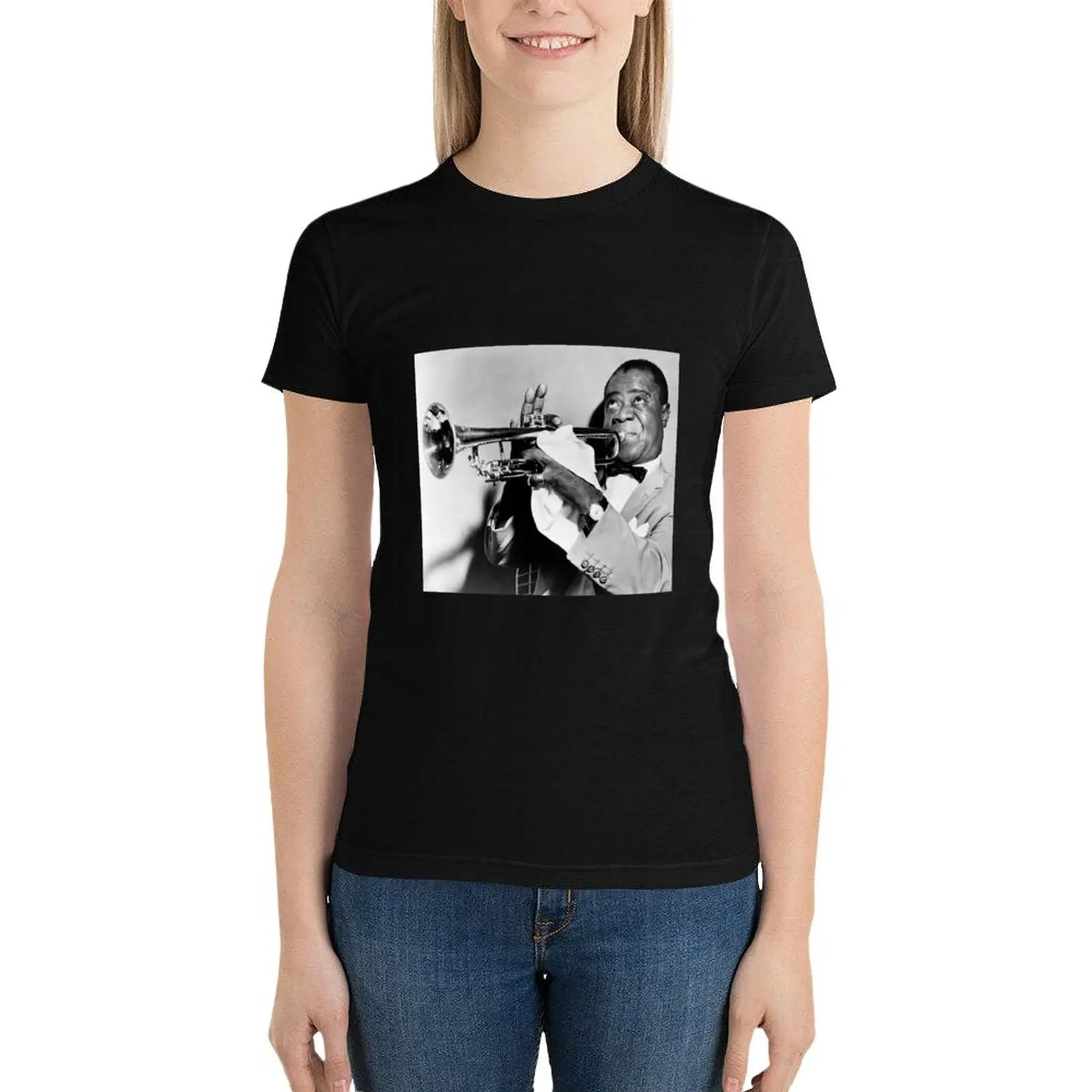 

Louis Armstrong T-Shirt tops Short sleeve tee vintage clothes Woman T-shirts