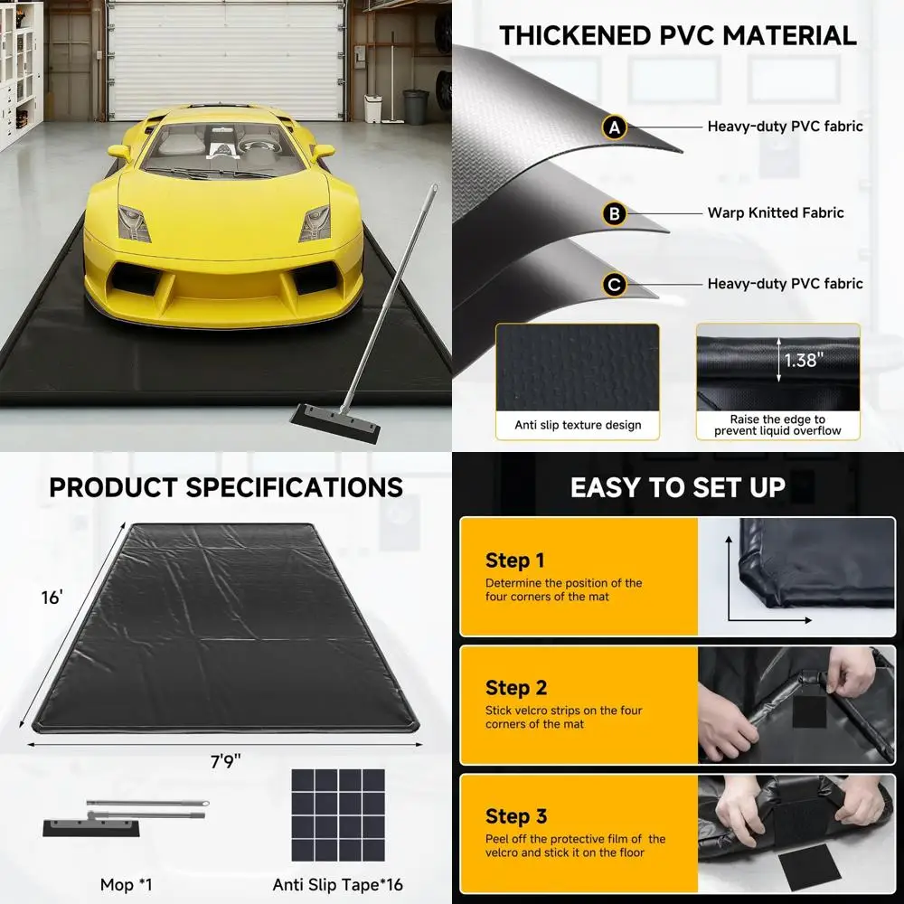 Robuuste waterdichte garagemat voor autobescherming, antislip parkeren, 7'9 x 16' vloerbedekking, duurzame voertuigveiligheid