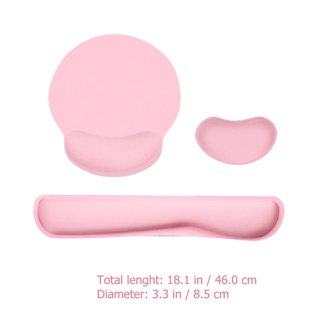 Mouse Pad for Laptop Three Piece Set Ergonomic Keyboard Wrist Rest Base Support Pink with