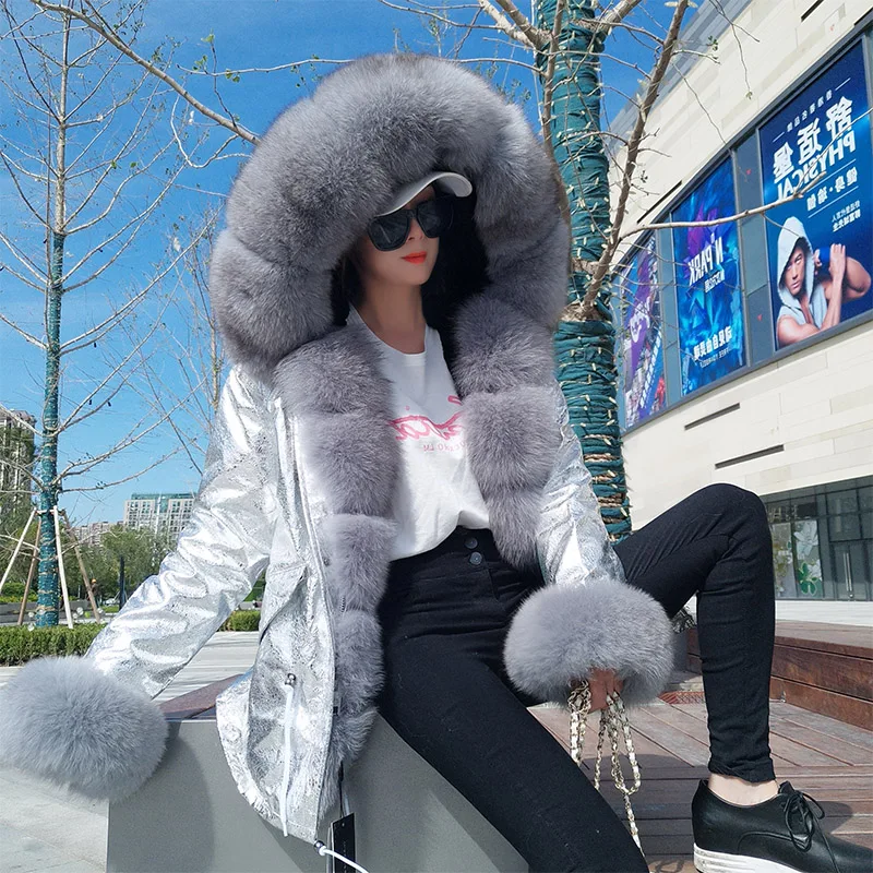 

MaoMaoKong Winter Jacket Parka Natural Real Fur Collar Faux Fur Lining Women Fur Coat Inner Fur Jacket With Real Fox Fur Collar