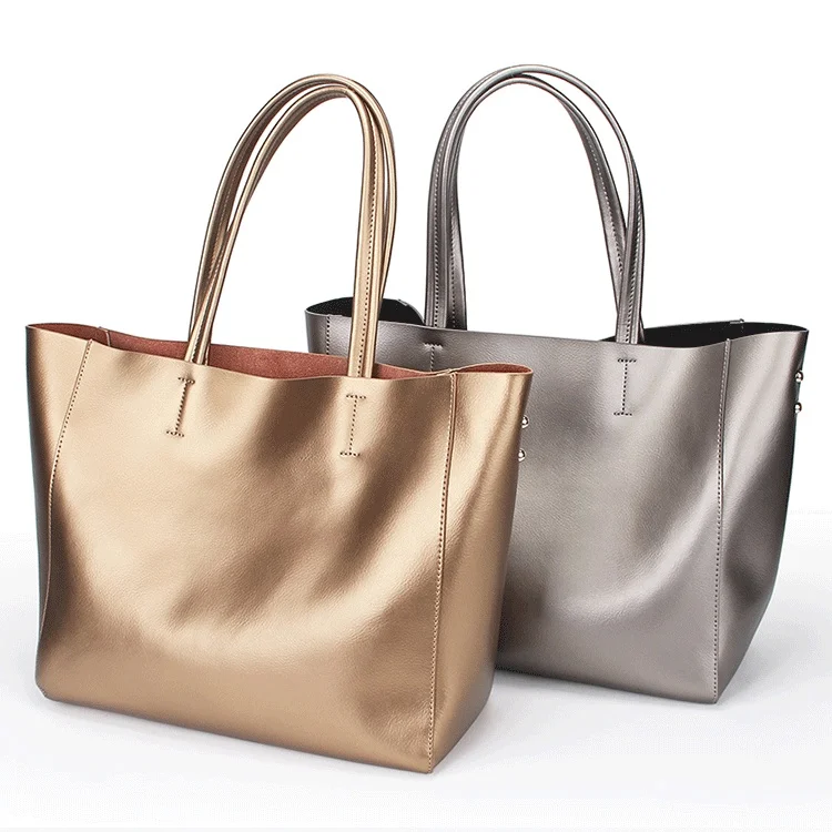 Real Genuine Leather Women's Tote Bag Two-pieces Set Large Capacity Chic Design Premium Quality