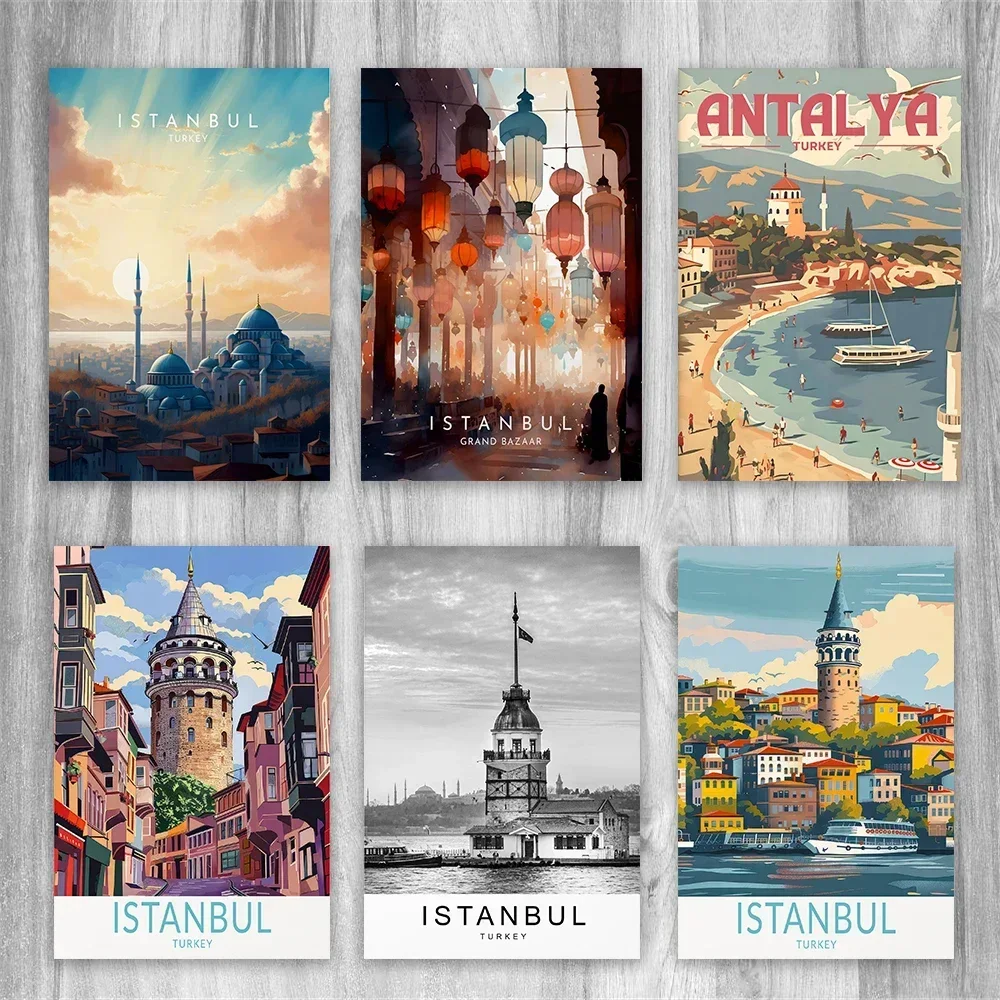 Antalya Travel Print Home Decor Turkey Print Antalya Travel Poster Retro Wall Art Istanbul Turkey Travel Poster Canvas Painting