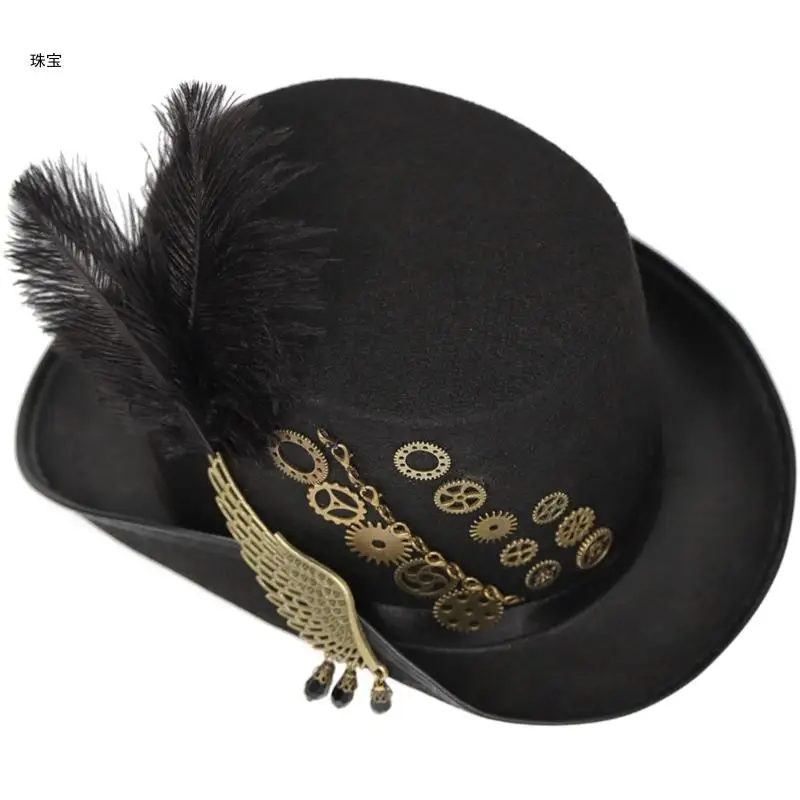 

X5QE Steampunk Top Hat With Gears Steampunk Fedora Hat Bowler Hat Gay Top Hat