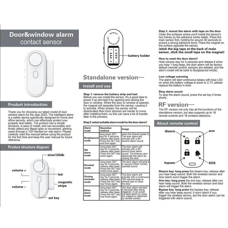 Imagem -05 - Alarmes de Porta Magnética sem Fio Janela Sensor Fácil Instalação Alarme Anti Roubo Home Security Supplies 120db