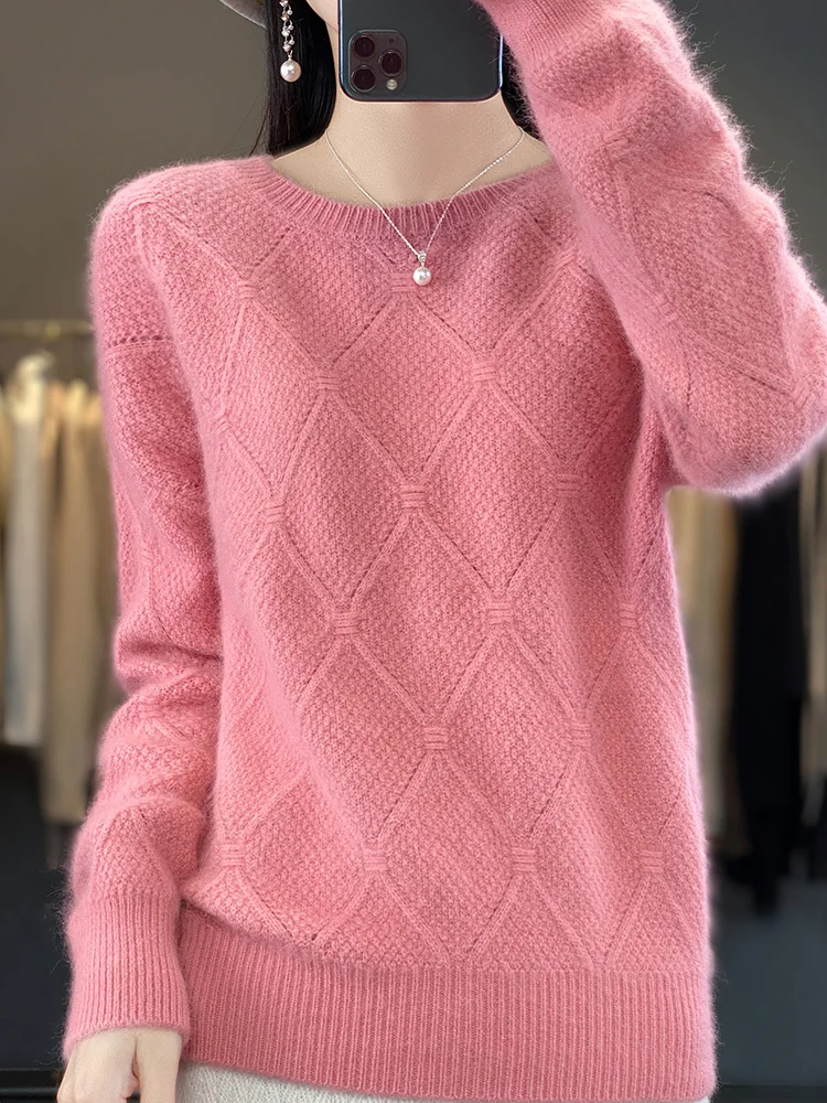 Pull en cachemire de vison pur pour femme, col rond, tricots haut de gamme, chaud, basique, doux, optique Y, nouvelle mode, printemps et hiver, 100%