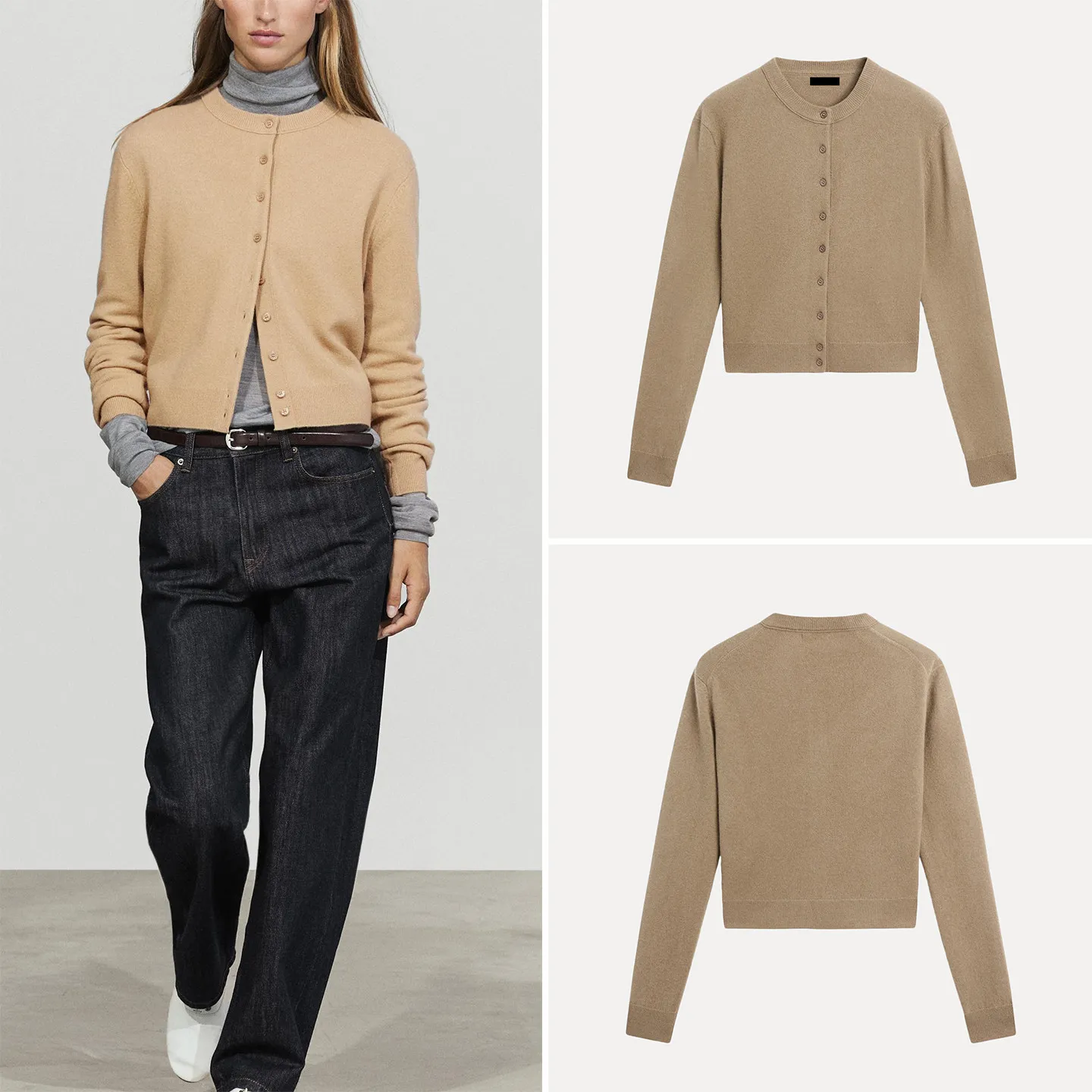 Women's Knitted Cardigan round Neck Button Decorated Open Front Style Autumn Collection Soft Fabric Standard Fit Short Coat
