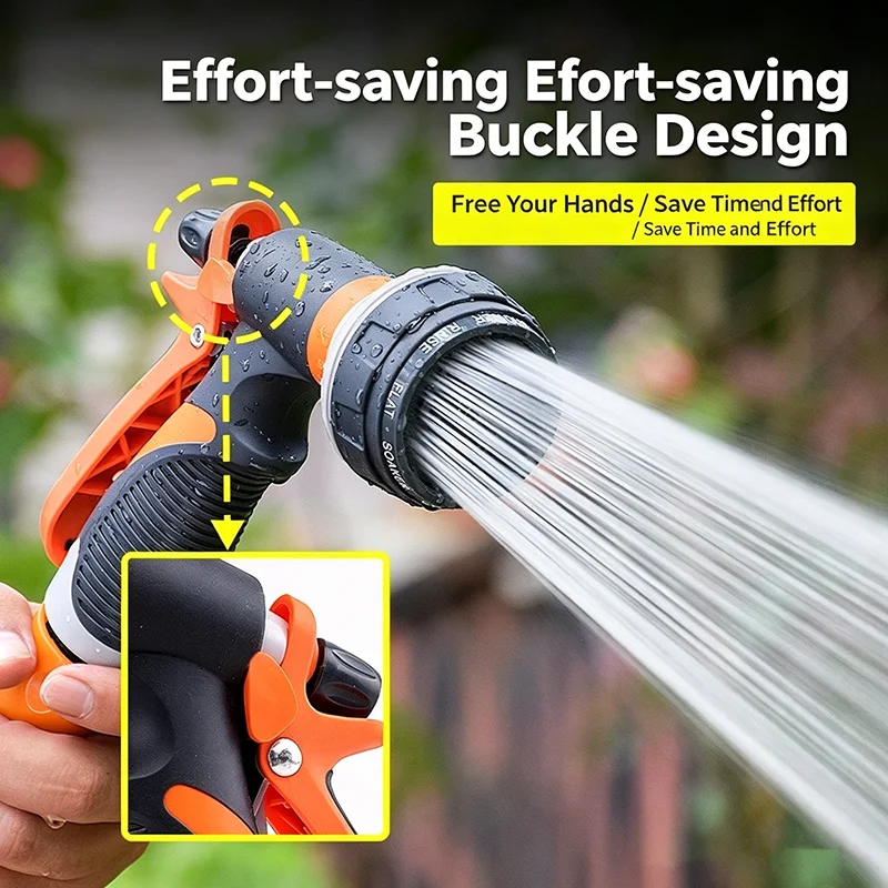 8 Modes Garden Water Spray Gun Adjustable Hose Nozzle Heavy Duty For Watering Plants Car Washing Cleaning Household Irrigation