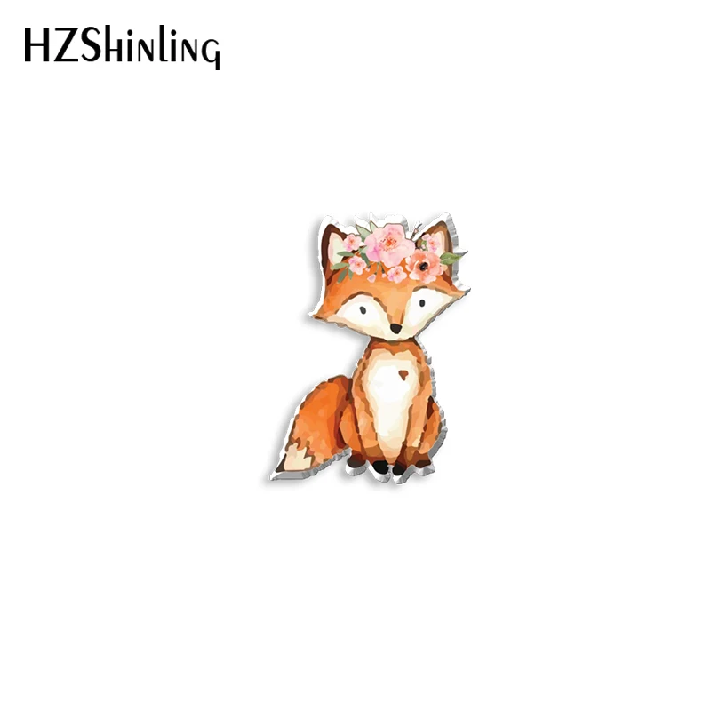 2024 New Flower Red Fox Acrylic Lapel Pin Animal Epoxy Butterfly Clasp Pin Handmade Butterfly Brooch