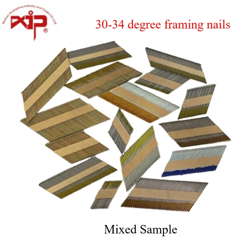 Framing Nails Mixed sizes Sample 30- 34 Degree D Head Paper Strip Framing Nails for Wood House Woodwroking Industry Common Prego