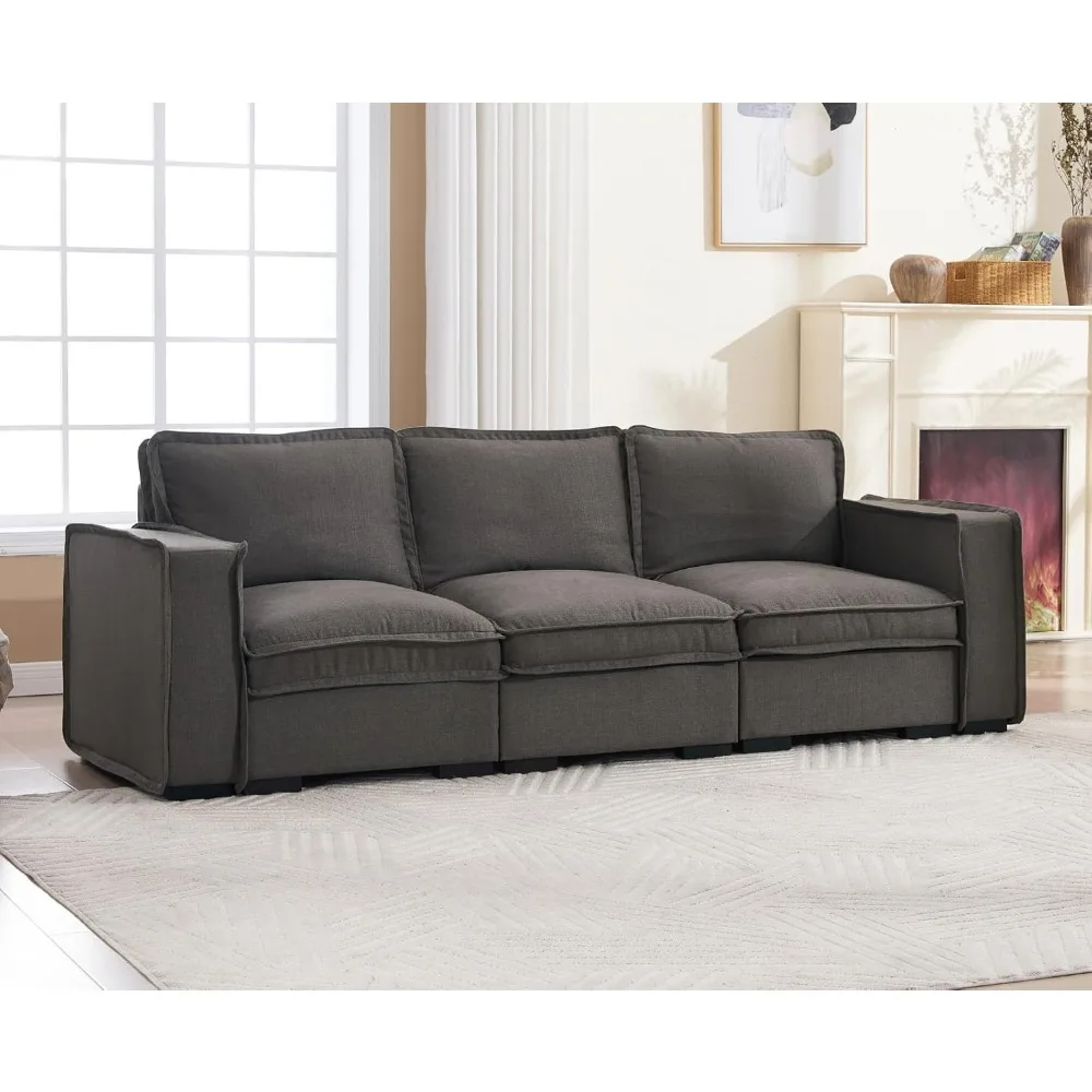 

93 Inch Modular Sectional Sofa Modern Comfy 3-Seater Couch Sofa Linen Fabric Upholstered Cloud Couches with 24" Deep Seat
