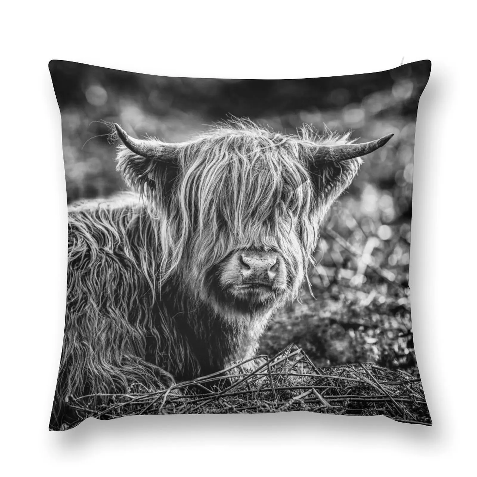 Highland Cow Black and White Throw Pillow Pillowcases Cushion Covers Sofa Sofa Cushions pillow