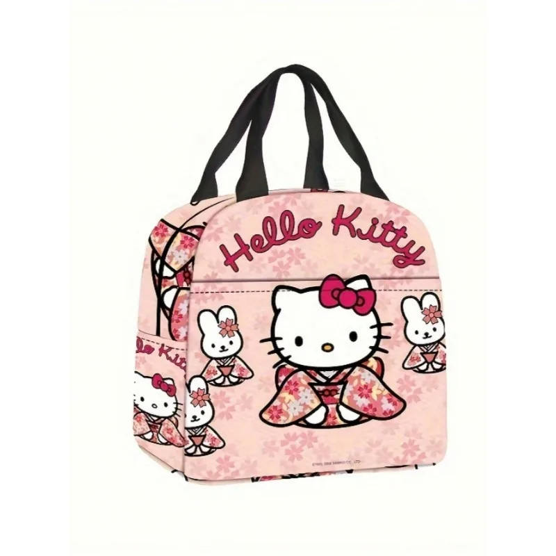 ​​​​MINISO Hello Kitty Lunch Bag Cute Sanrio Anime Insulated Student Tote Bag Kawaii Cartoon Handbag Kids Birthday Holiday Gifts