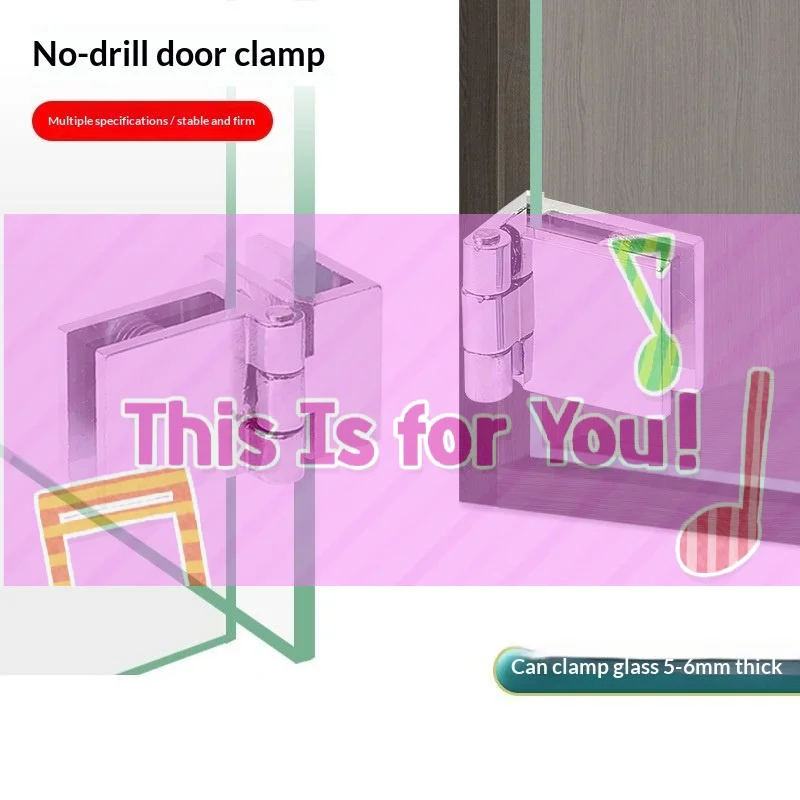 【HMA】Zinc Alloy Glass Door Hinge No Drilling Required Sturdy Structure Perfect For Cabinet Showcase Wine Rack Glass Doors