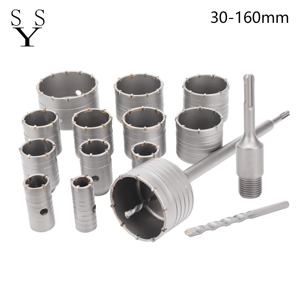 1Pcs 30-150mm Drilling Crown For Concrete Wall Hole Saw SDS PLUS Hammer Drill Bit Set with Round Shaft Cement Stone Cutter Tool