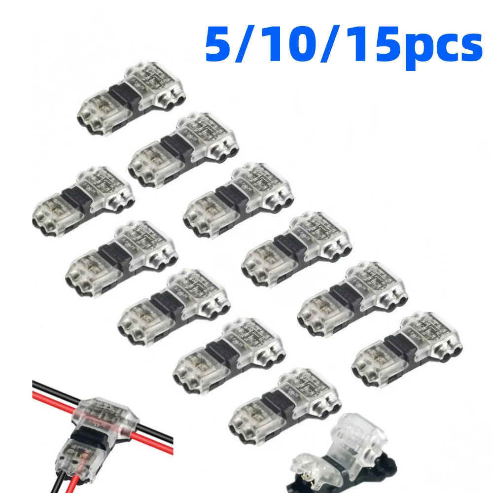 T Tap Wire Connectors Low Voltage Wire Connectors Solid Connection T Type 2 Pins Wire Splice Connectors Solderless No Stripping