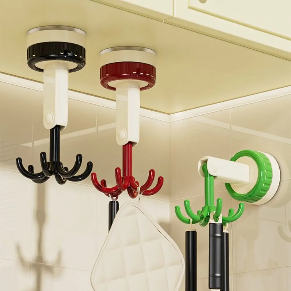 New ABS Rotary Hook Folding Punch-free Suction Cup Hook 360° Rotating Self-Adhesive Six-claw Hooks Bathroom