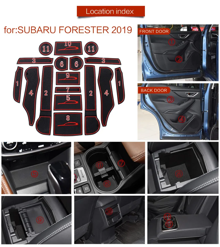 Rubber Mat Door Groove For Subaru Forester SK 2019~2022 2020 Cushio Gate Storage Slot Coaster Dust-proof Car Sticke Pad Auto