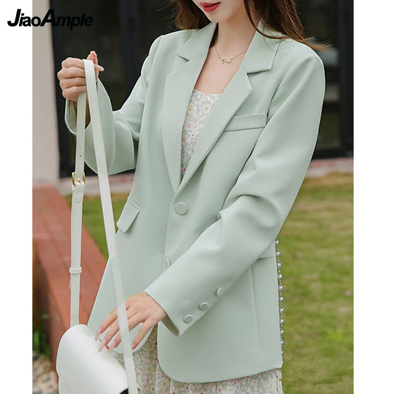 

2022 Spring Autumn Women's Solid Suit Coats Office Lady Korean Graceful Pearl Waistband Green Jacket High-End Elegant Tops New