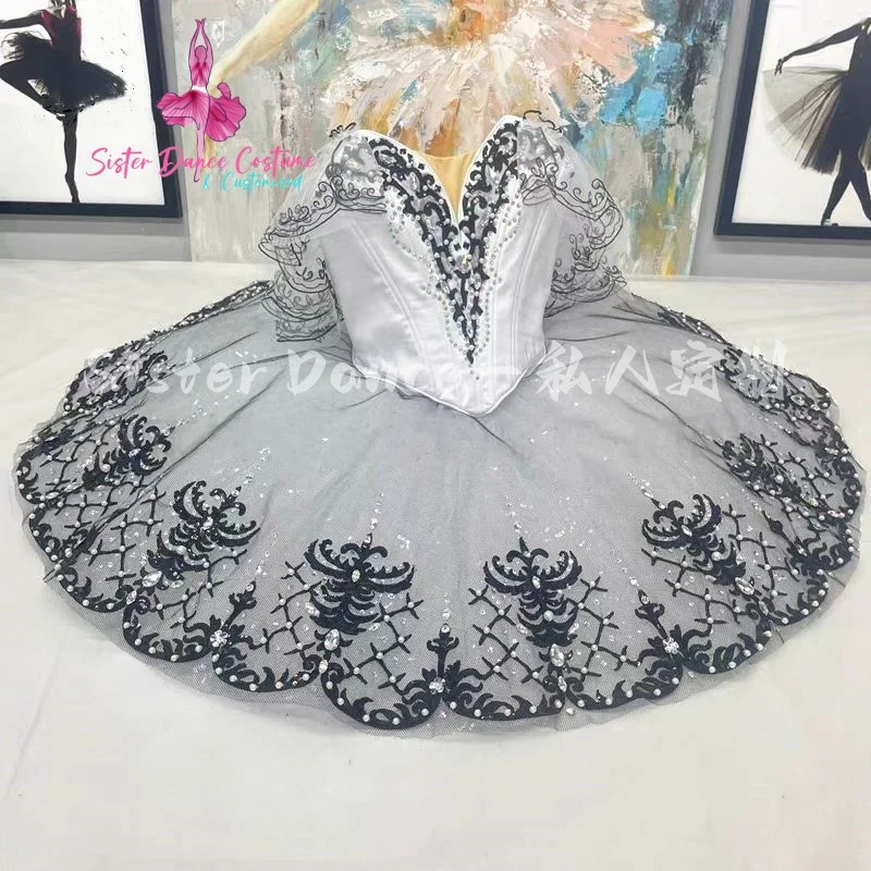 2024 New Black and white Esmirada Variations Ballet Competition costume TUTU tulle dress Children's custom Shaggy dress