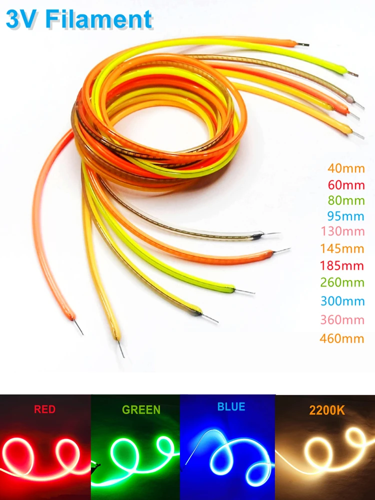 460 360 300mm 3V LED Flexible Ultra mince Filament spirale ampoule Filament rétro Edison ampoule pièces Diode bande lumineuse décoration