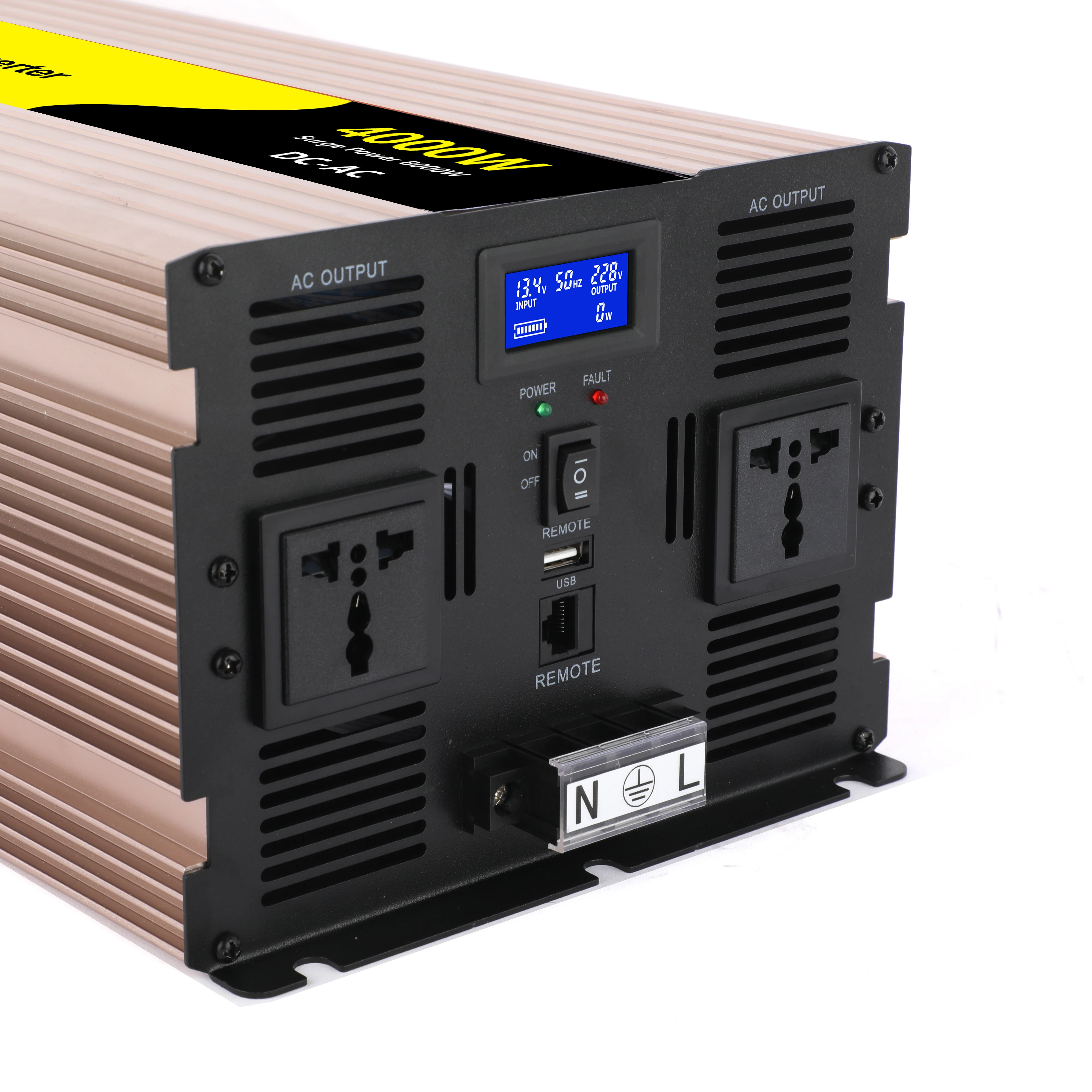 

High Power Pure Sine Wave Inverter 12V/24V/48V 5000W Car Mounted Home Solar LED Display AC/DC Single Output 50/60Hz 1A OEM