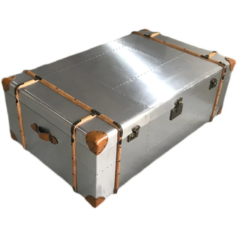 

Retro aluminum leather KTV box coffee table with drawers creative bar metal store locker tea table